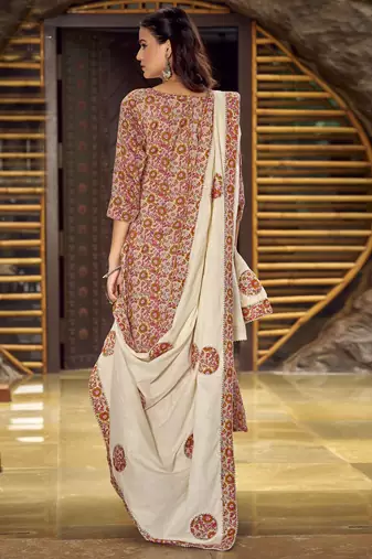 beige cotton digital printed dress material