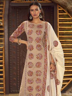 beige cotton digital printed dress material 3