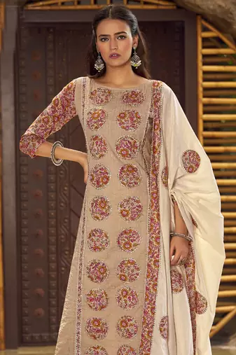 beige cotton digital printed dress material
