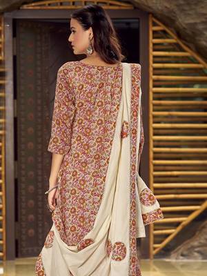 beige cotton digital printed dress material 4