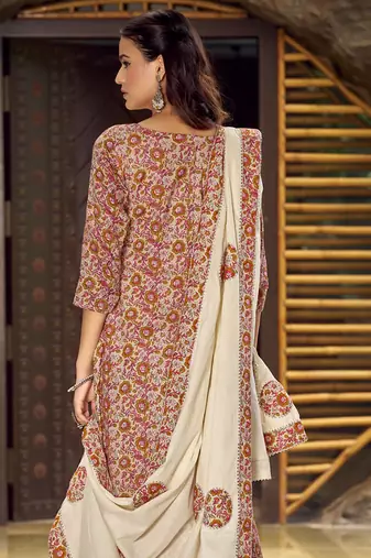 beige cotton digital printed dress material