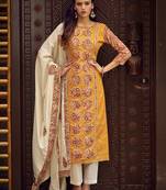 mustard cotton digital printed dress material