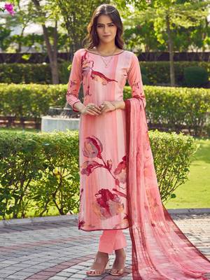 peach muslin digital printed dress material 1
