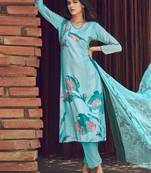 sky blue muslin digital printed dress material