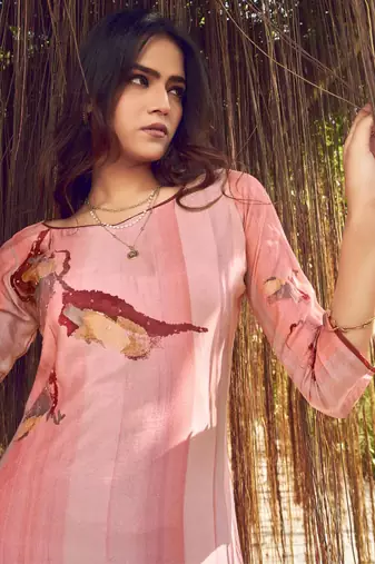 peach muslin digital printed dress material