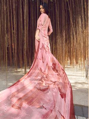 peach muslin digital printed dress material 3