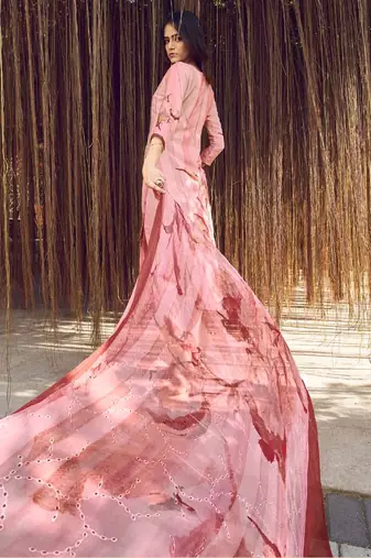 peach muslin digital printed dress material