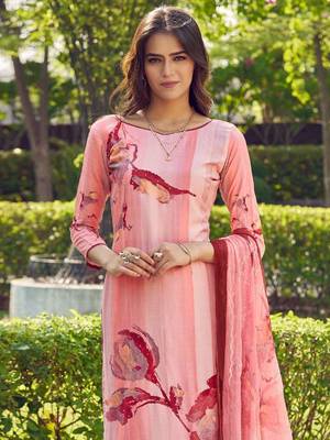 peach muslin digital printed dress material 4