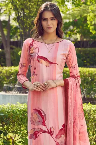 peach muslin digital printed dress material