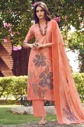 peach muslin digital printed dress material
