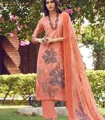 peach muslin digital printed dress material