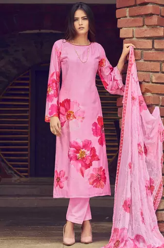 pink muslin digital printed dress material