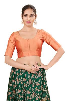 Rose Gold Padded Brocade Round Neck Blouse 1