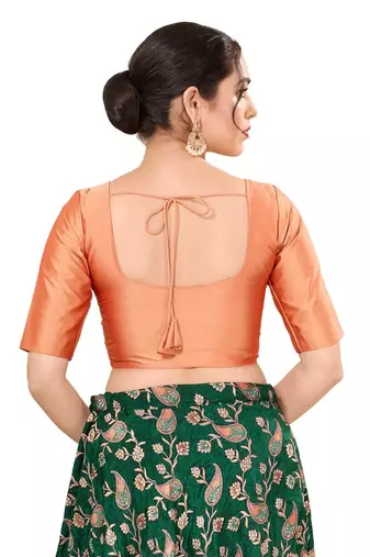 Rose Gold Padded Brocade Round Neck Blouse