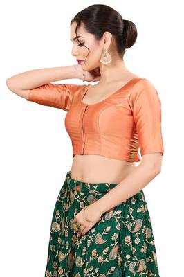 Rose Gold Padded Brocade Round Neck Blouse 3