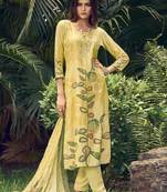 lemon yellow muslin digital printed dress material