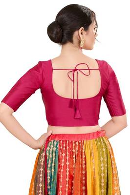 South Pink Padded Brocade Round Neck Blouse 2