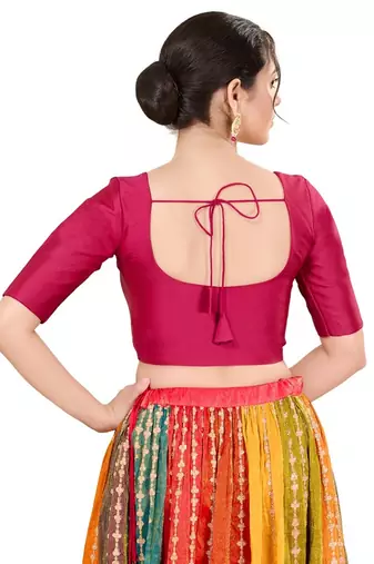 South Pink Padded Brocade Round Neck Blouse