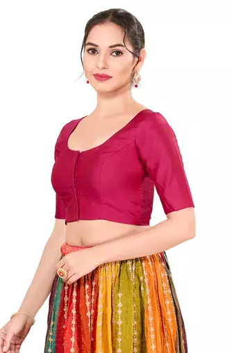 South Pink Padded Brocade Round Neck Blouse
