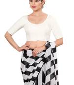 White Padded Brocade Round Neck Blouse