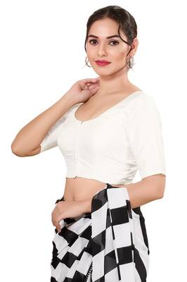 White Padded Brocade Round Neck Blouse 3