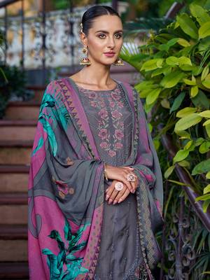 grey muslin embroidered dress material 3
