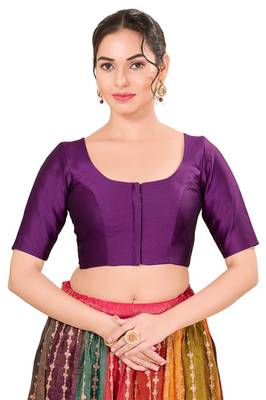 Wine Padded Brocade Round Neck Blouse 1