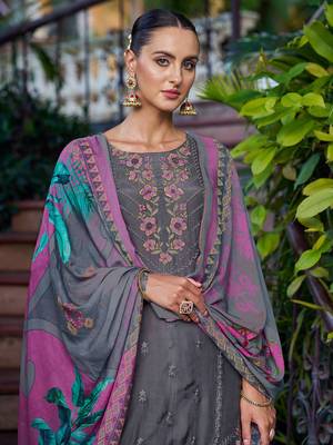 grey muslin embroidered dress material 4