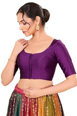 Wine Padded Brocade Round Neck Blouse 3