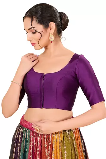 Wine Padded Brocade Round Neck Blouse