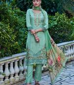 green muslin embroidered dress material