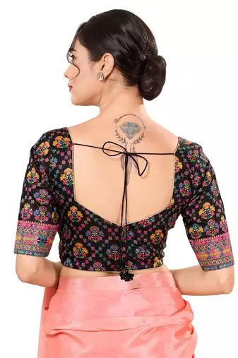 Black Padded Cotton Sweatheart Neck Blouse