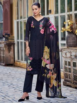 black muslin embroidered dress material 1