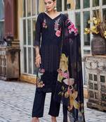 black muslin embroidered dress material