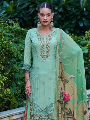 green muslin embroidered dress material 3