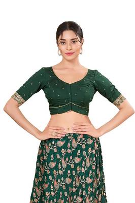 Forest Green Silk Printed Readymade Blouse 1