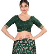 Forest Green Silk Printed Readymade Blouse