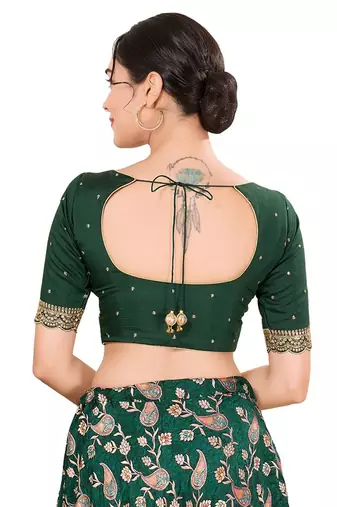 Forest Green Silk Printed Readymade Blouse