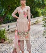 beige muslin embroidered dress material