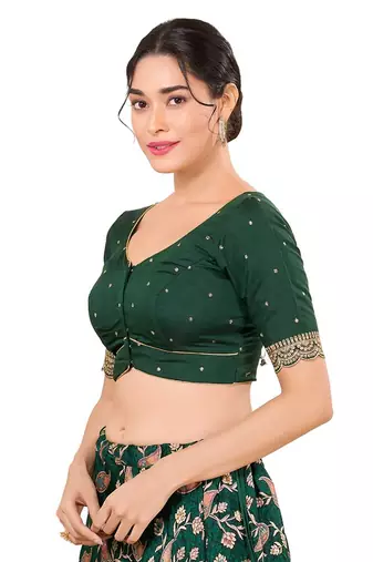 Forest Green Silk Printed Readymade Blouse