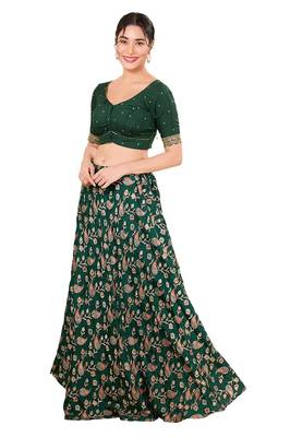 Forest Green Silk Printed Readymade Blouse 4