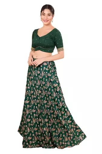 Forest Green Silk Printed Readymade Blouse