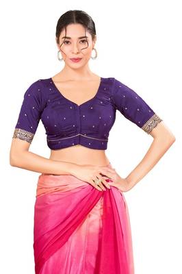 Dark Brinjal Padded Silk Sweatheart Neck Blouse 1