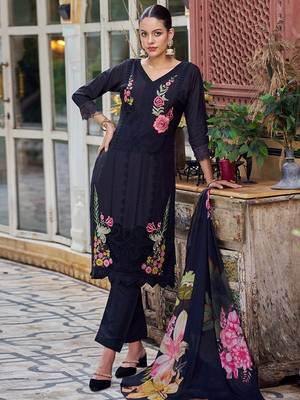 black muslin embroidered dress material 3