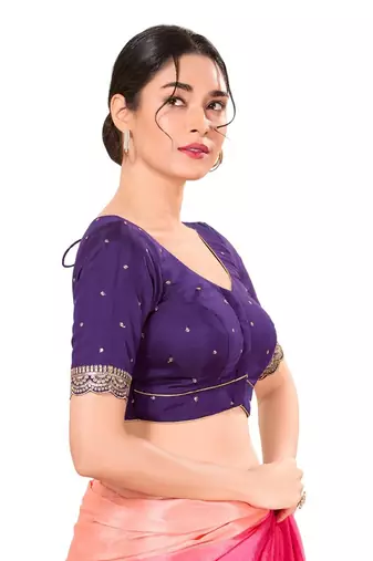 Dark Brinjal Padded Silk Sweatheart Neck Blouse