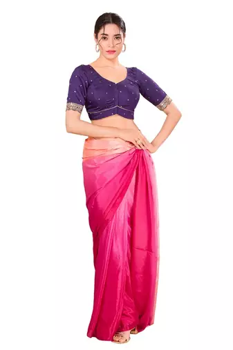 Dark Brinjal Padded Silk Sweatheart Neck Blouse
