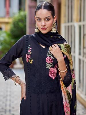 black muslin embroidered dress material 4