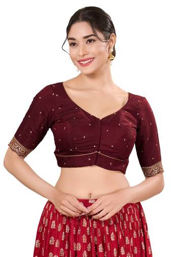Dark Maroon Padded Silk Sweatheart Neck Blouse