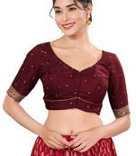 Dark Maroon Padded Silk Sweatheart Neck Blouse