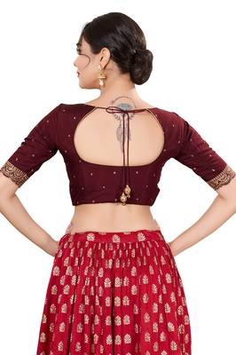Dark Maroon Padded Silk Sweatheart Neck Blouse 2